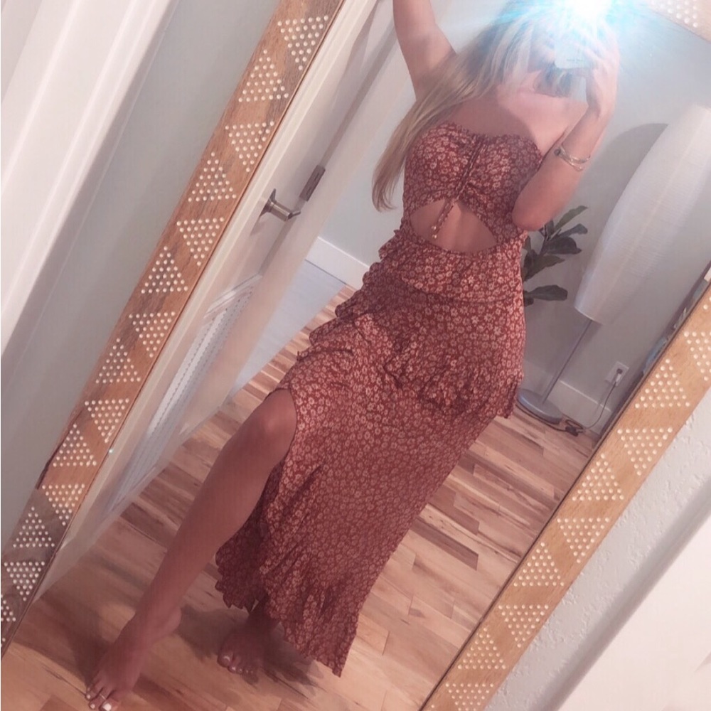Skylar + Madison Floral Strapless Cutout Maxi Dress, Size S
